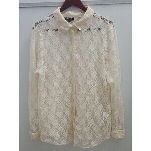 Unique Spectrum Cream Lace Button Up Top Sheer Size 1X